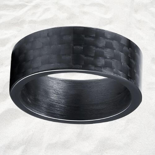 Mens carbon fibre black ring