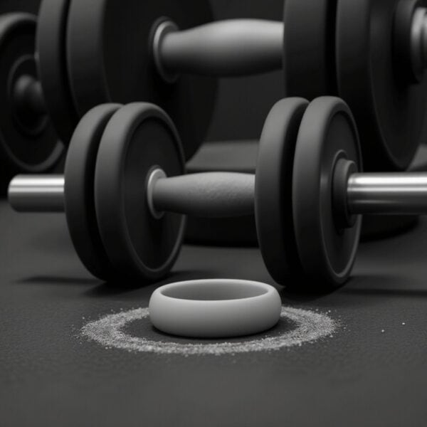 A light grey flexible and stretchy silicone ring for men.