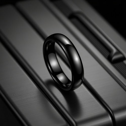 Black titanium ring for men with a minimalist domed shape, engraved as a personalised gents ring.