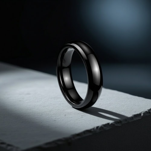 Men’s black titanium ring with a clean, modern finish, ideal as an engagement or eternity ring.