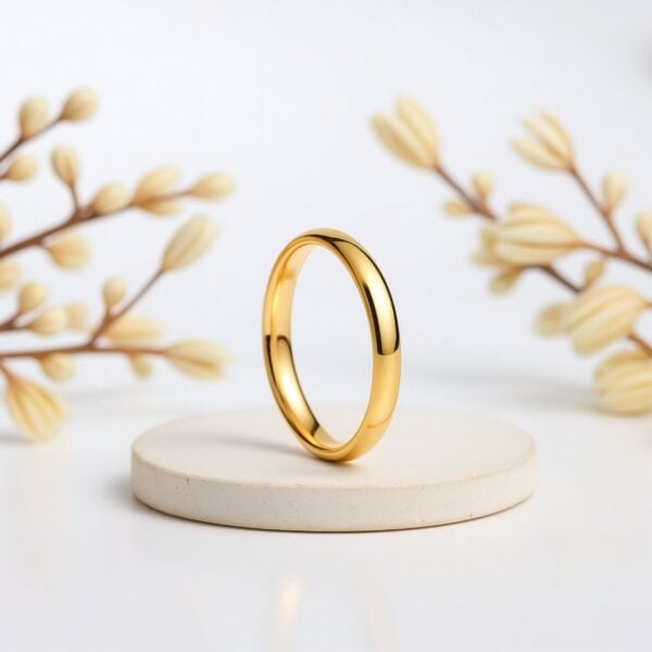 Graceful 6mm gold titanium men’s ring, polished wedding band or promise eternity ring for gents with engraving option