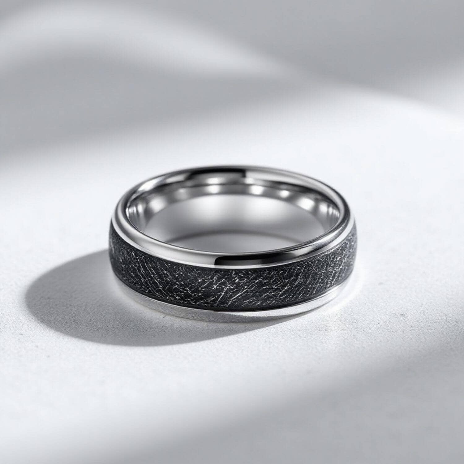 Men's Meteorite and Tungsten Ring for Everyday Wear or Mans Wedding Band