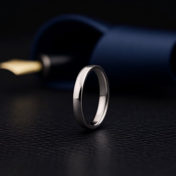 Modern polished silver titanium ring for men, 4mm thin wedding band or eternity ring with personalised engraving.