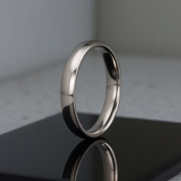 Silver titanium 4mm men’s ring, thin style polished wedding band or engagement ring for him.