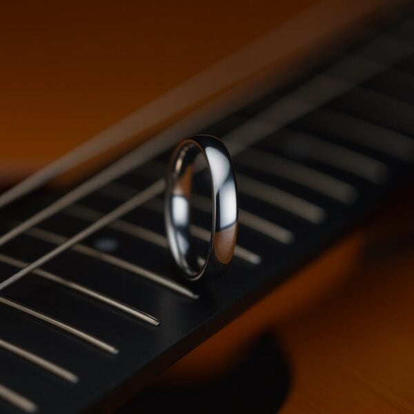 Slim silver 4mm titanium ring for men, lightweight wedding band or fashion ring with option for custom engraving.