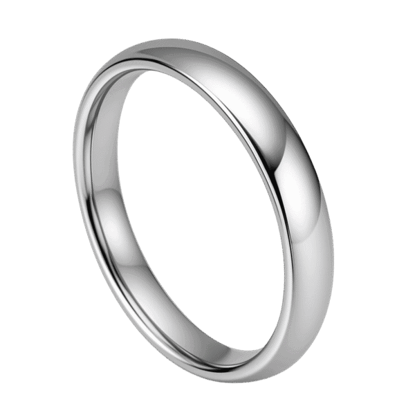 Slim 4mm silver titanium ring for men with brushed centre and polished edges, ideal as a wedding band, engagement ring, or statement ring for him.