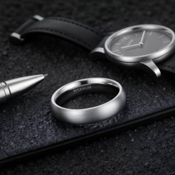 Silver Titanium wedding Ring for Men thin brushed