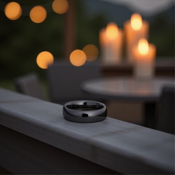 The Protector gunmetal grey tungsten fashion ring for men with personalised engraving.