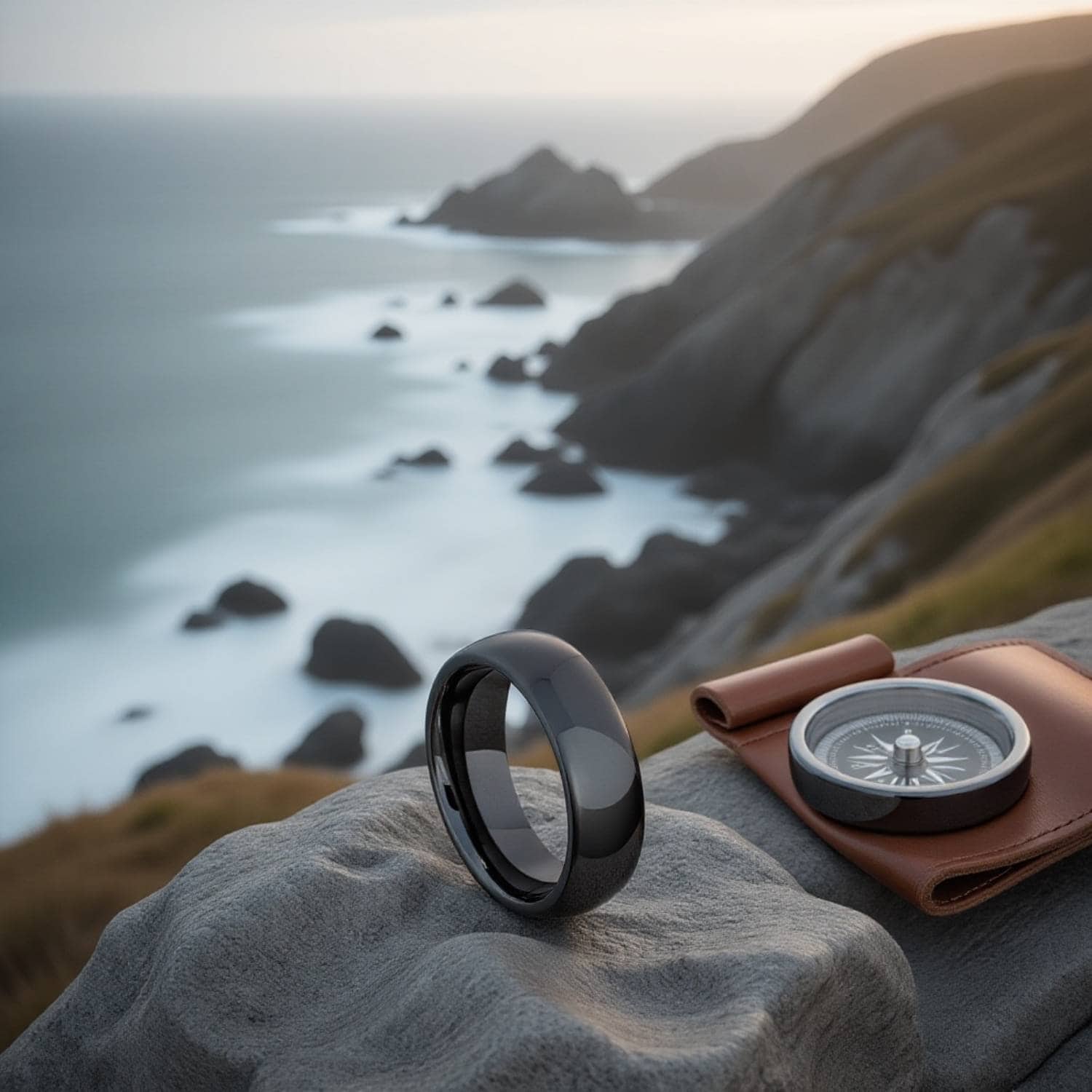 Gunmetal grey tungsten ring for men — The Protector 8mm men’s wedding band with engraving.