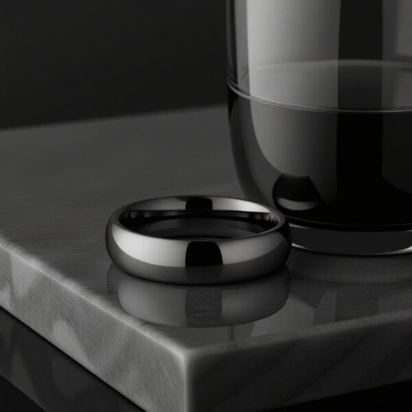 The Protector men’s gunmetal grey tungsten promise ring with polished domed finish.