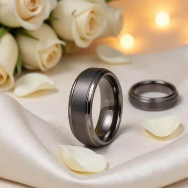 Fashion ring for him / gunmetal grey mans tungsten ring - wedding band for gents