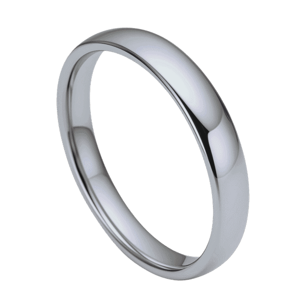 Silver tungsten men’s 4 mm ring, polished dome wedding band or stylish statement ring with engraving for gents.