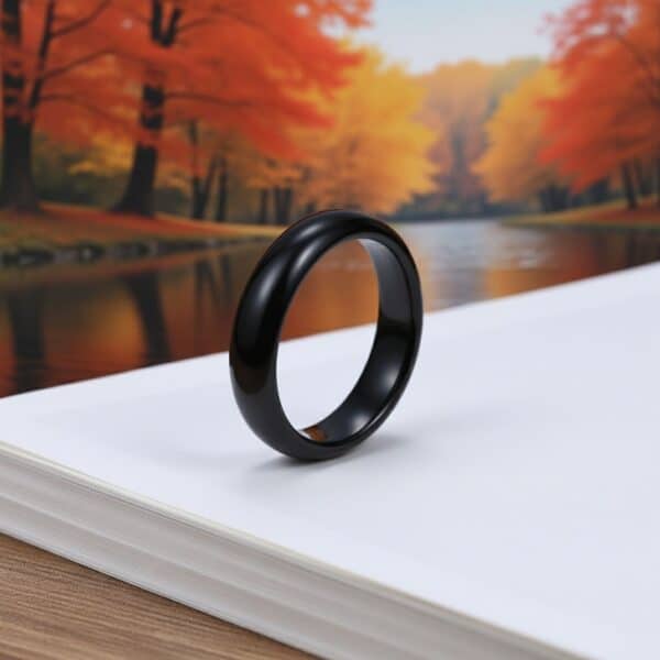 The Mountaineer slim black ceramic men’s ring — 4mm eternity band for him with personalised engraving option.