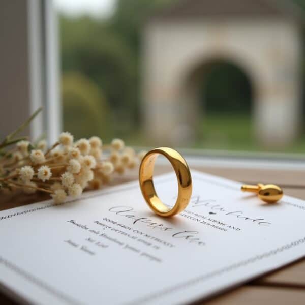 Men’s 4mm gold tungsten ring, thin style wedding band or eternity promise ring with custom engraving option.