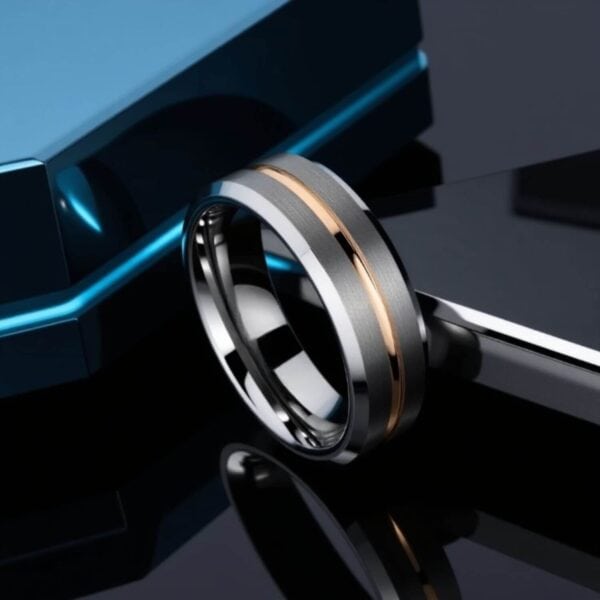 Super strong tungsten mans ring - brushed silver and rose gold