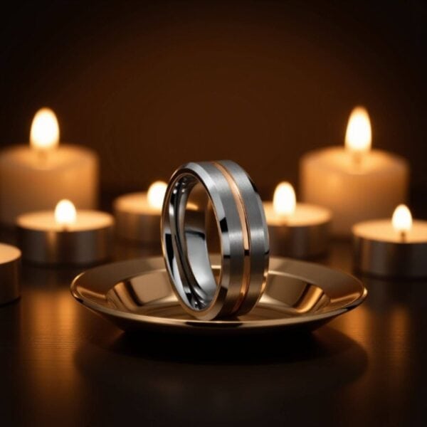Male eternity ring made with silver tungsten and gold groove