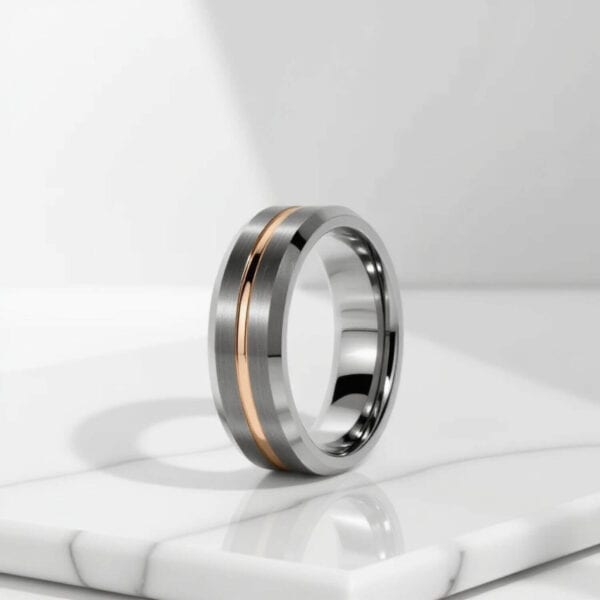 Male tungsten ring with personalised ring engraving - brushed silver ring for him