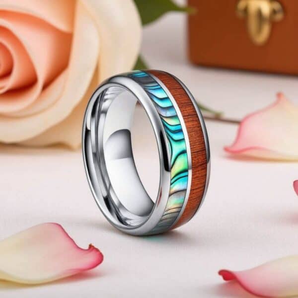 Tungsten, Wood, and Shell Ring for Him