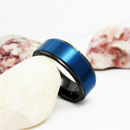 black blue ring for men Serene 8mm tungsten