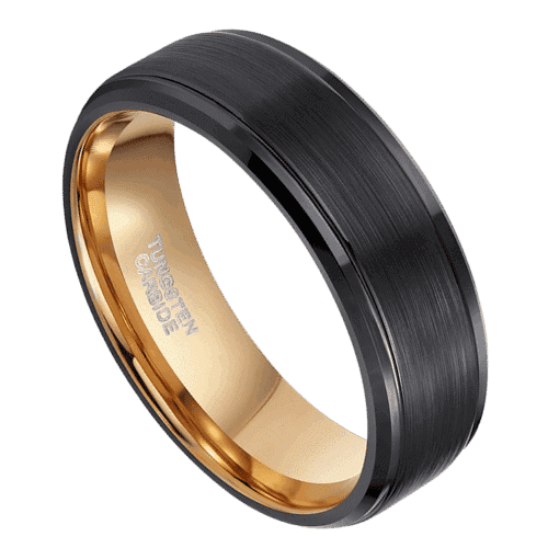 black ring with gold inside wedding anniversary engagement tungsten 8mm ring in all sizes