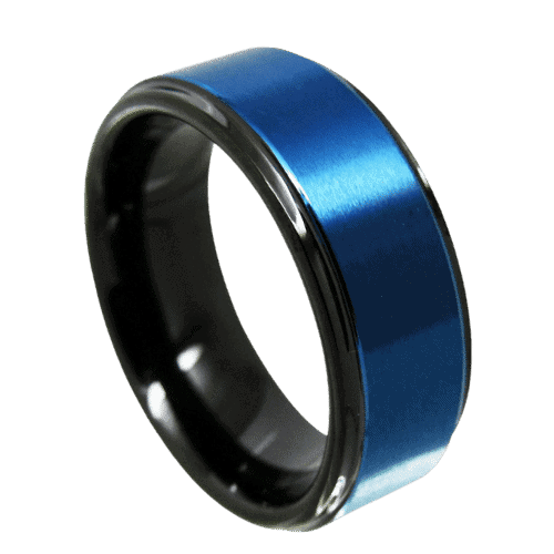 blue mens ring with black rim wedding anniversary engagement band 8mm tungsten all sizes