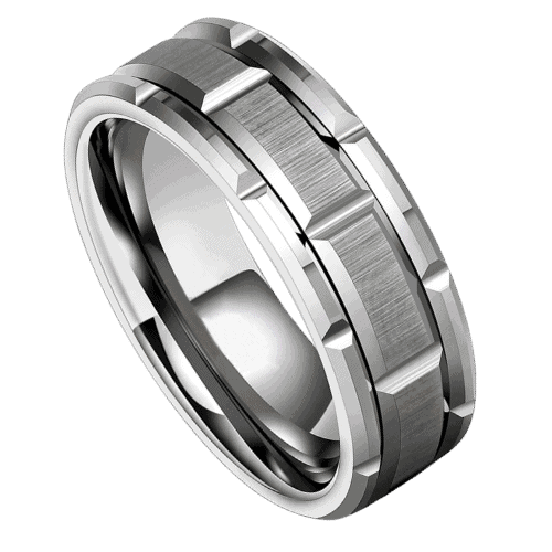mens silver ring with block brick pattern brushed polished wedding anniversary engagement band all sizes