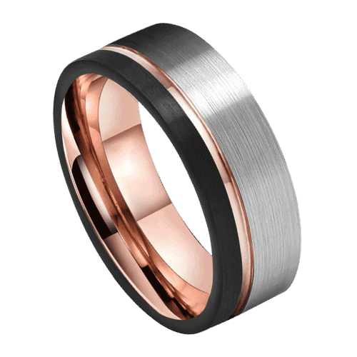 mens silver black ring with rose gold ring for wedding anniversary engagement band in all sizes