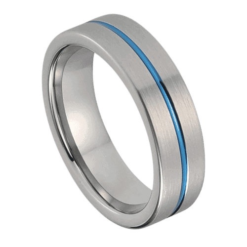 mens silver ring wedding anniversary engagement band 6mm brushed tungsten blue centre groove all sizes