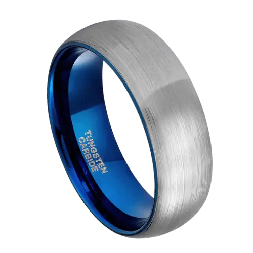 mens silver ring wedding anniversary engagement brushed tungsten 6mm 8mm blue inside all sizes