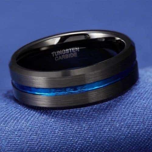 mens tungsten ring black and blue 8mm modern band