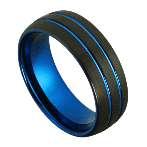 mens black ring with double blue band 8mm tungsten wedding anniversary and engagement ring for men