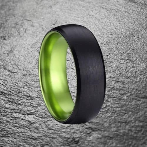 green mens ring with black outside 8mm modern style design