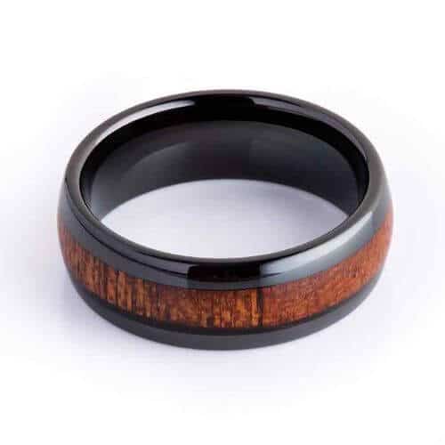 black wood band for men with tungsten. Modern style wedding anniversary or engagement style