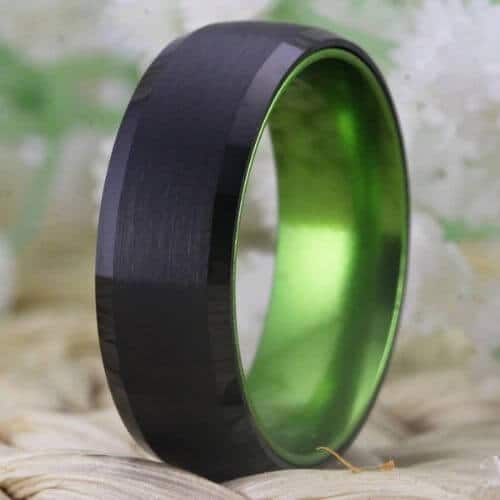 mens black ring with green inside 8mm tungsten
