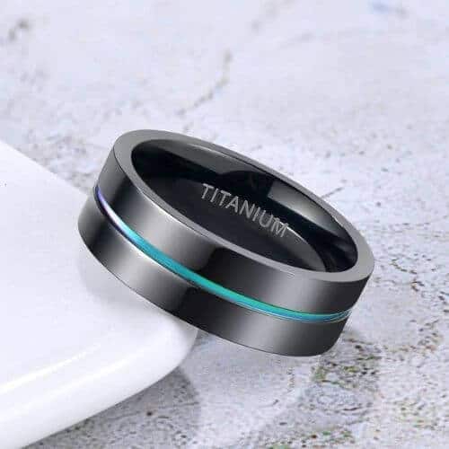 black titanium mens ring for gay pride. 7mm band