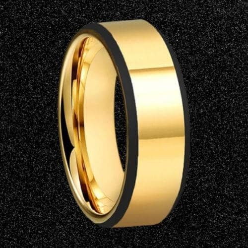gold mens ring with black edge in all sizes