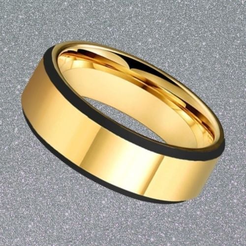 mens tungsten ring. Gold band with black rim 8mm in all sizes