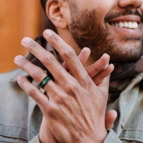 Deco mens black and green ring