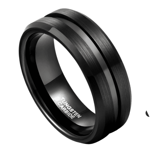 black mens ring with middle groove 6mm 8mm tungsten wedding anniversary engagement band in all sizes