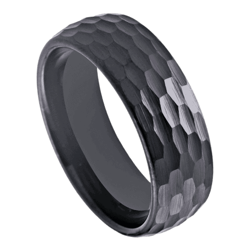 black mens ring 8mm tungsten hammered wedding anniversary engagement band in all sizes