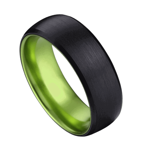 black mens ring with green tungsten 8mm band for wedding anniversary engagement in all sizes