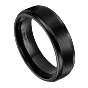 mens black ring of tungsten in 6mm or 8mm. Perfect wedding anniversary or engagement band in all sizes, brushed