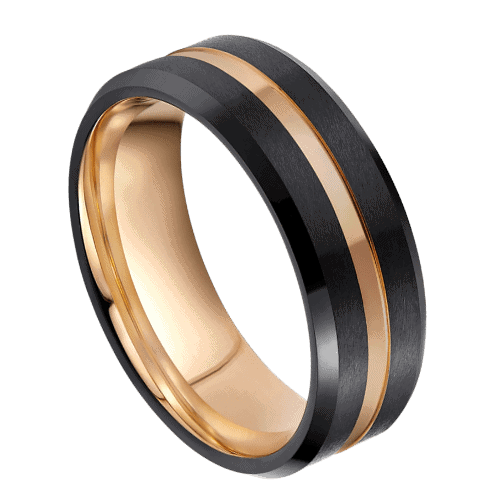 black mens ring with rose gold centre band tungsten 8mm wedding anniversary engagement band in all sizes