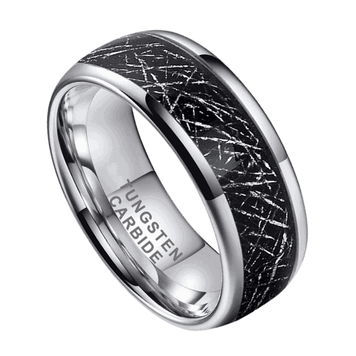 meteorite ring mens ring black silver wedding anniversary engagement ring 8mm tungsten in all sizes