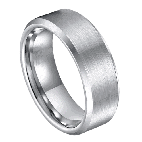Tungsten ring for men, silver matte finish with polished edges, elegant wedding or anniversary ring for gents.