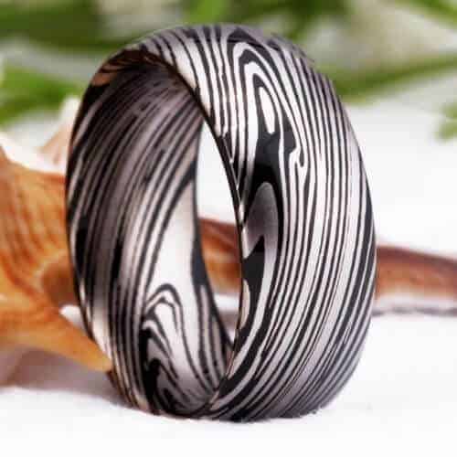 damascus steel mens silver back tungsten ring 6mm or 8mm man band