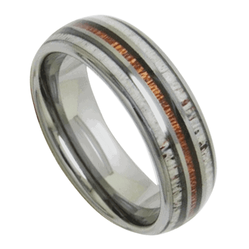 wood ring with antler for men tungsten 8mm silver wedding anniversary engagement band in all sizes