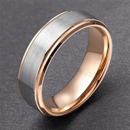 brushed silver ring with rose gold sides and inside SilverRise