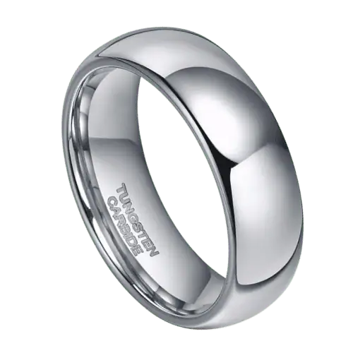 silver mens wedding ring or anniversary engagement band polished 6mm 8mm tungsten band in all sizes modern traditional design
