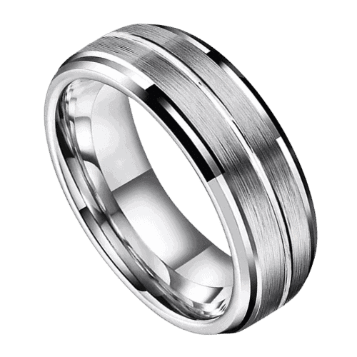 mens silver wedding ring tungsten 8mm. Modern band for anniversary or engagement in all sizes